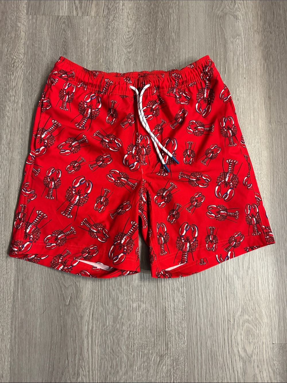 Red Lobster-Print Men’s Swim Trunks with Drawstring Waist